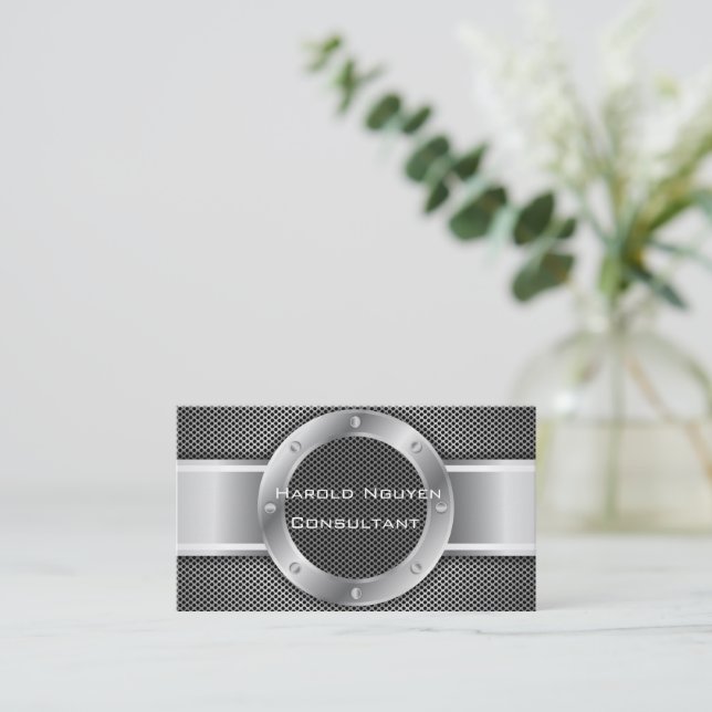 Industrial Mesh Metallic Stainless Steel Business Card (Standing Front)