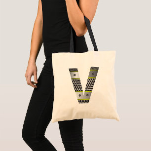 Industrial Metal Letter V Tote Bag