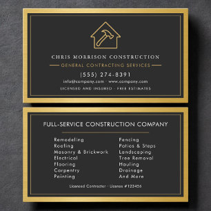 Industrial Metallic General Contractor Gold Business Card