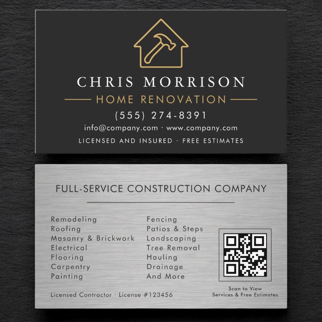 Industrial Metallic Home Renovation QR Code Business Card (Creator Uploaded)