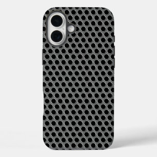 Industrial Metallic Silver Grille Polka Dots iPhone 16 Plus Case