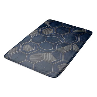 Industrial Midnight Hex: Dark Slate & Silver  Bath Mat