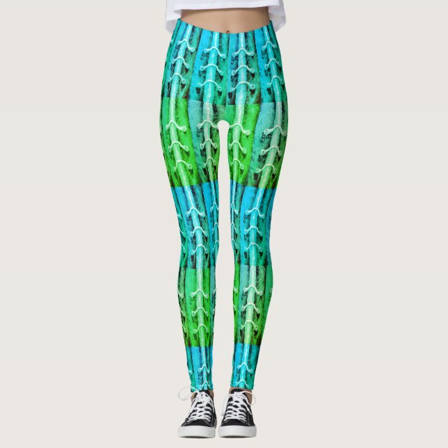 Industrial Minimalism Colours Abstract Green Leaf Leggings (Front)