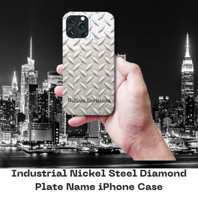 Industrial Nickel Steel Diamond Plate Name Case-Mate iPhone Case (Personalized Diamond Plate iPhone Case)