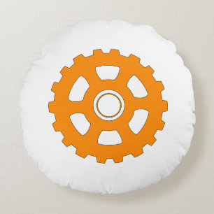 Industrial Orange Gear Cogwheel Round Cushion