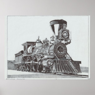 "Industrial Revolution" Ink drawing of Locomotive Poster