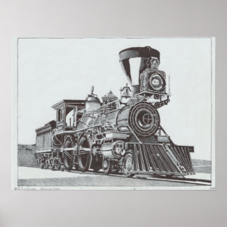 "Industrial Revolution" Ink drawing of Locomotive Poster