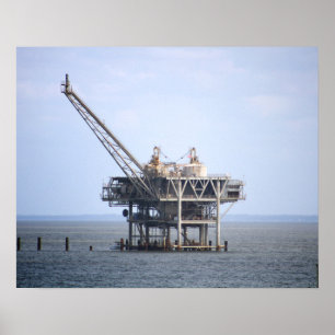 Industrial Rig in the Gulf Ocean Colour 16x20 Poster