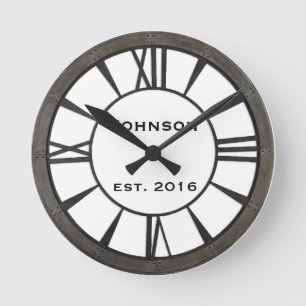 Industrial riveted metal-look custom design round clock