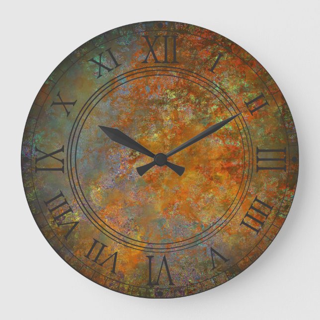 Industrial Rustic Rusty Copper Inspired Art Large Clock (Front)