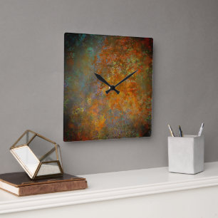 Industrial Rustic Rusty Copper Inspired Art Square Wall Clock