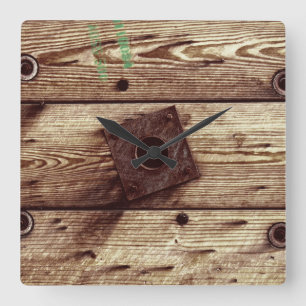 Industrial Rustic Wood Stripes Square Wall Clock