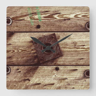 Industrial Rustic Wood Stripes Square Wall Clock