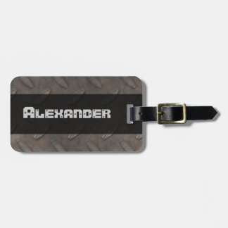 Industrial Rusty Metallic Diamond Plated Masculine Luggage Tag
