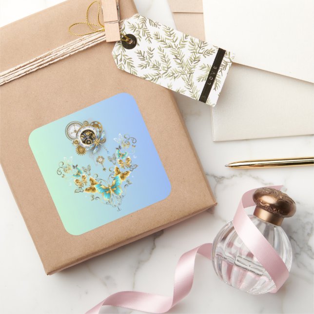 Industrial Steampunk Floral Harmony Square Sticker (Gifting)