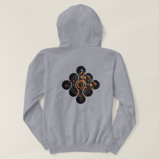 Industrial Steampunk Mosaic: Orange & Steel Geomet Hoodie
