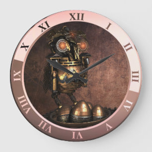 Industrial Steampunk Owl and Eggs Large Clock