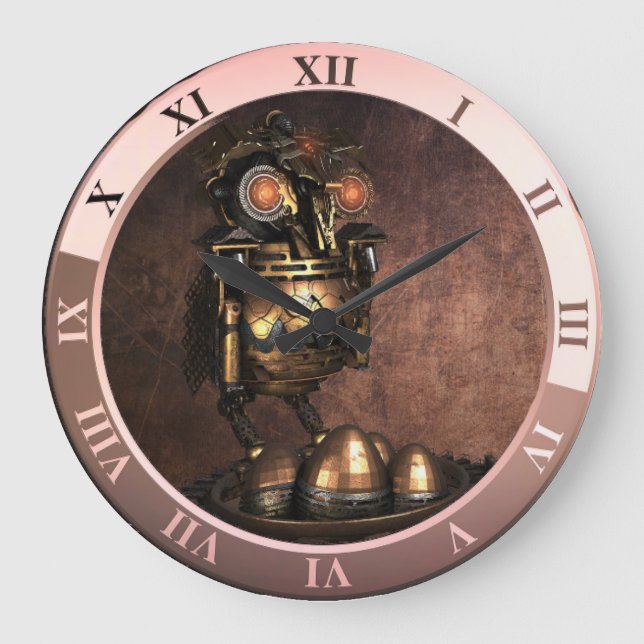 Industrial Steampunk Owl and Eggs Large Clock (Front)