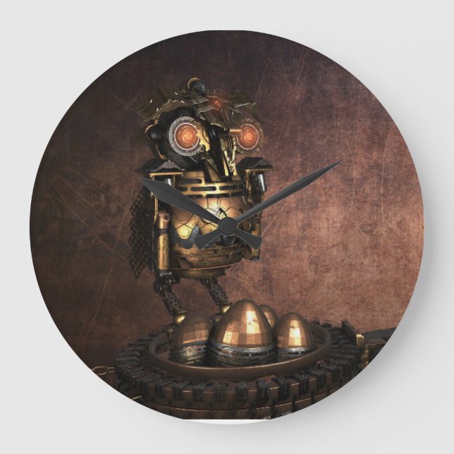 Industrial Steampunk Owl and Eggs Large Clock (Front)