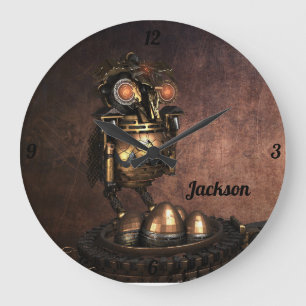 Industrial Steampunk Owl and Eggs Large Clock