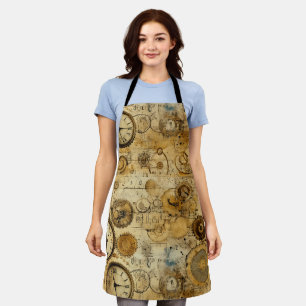 Industrial Steampunk Timepiece Sepia Brass Apron