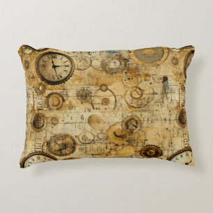 Industrial Steampunk Timepiece Sepia Brass Decorative Cushion