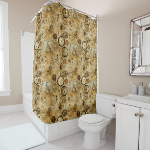 Industrial Steampunk Timepiece Sepia Brass Shower Curtain