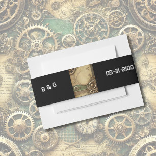 industrial Steampunk Victorian Gearwork Wedding Invitation Belly Band