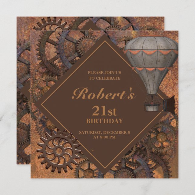 Industrial Steampunk Vintage Birthday Invitation (Front/Back)