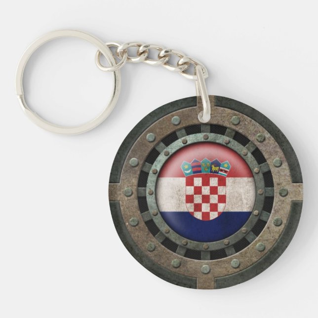 Industrial Steel Croatian Flag Disc Graphic Key Ring (Front)