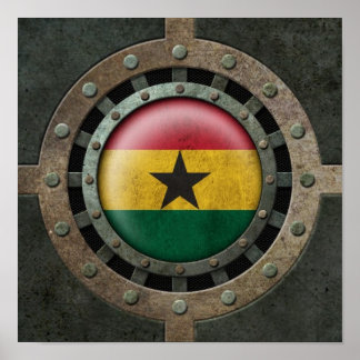 Industrial Steel Ghana Flag Disc Graphic Poster
