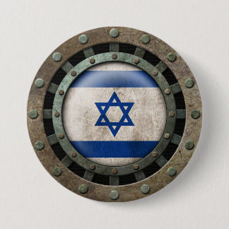Industrial Steel Israeli Flag Disc Graphic 7.5 Cm Round Badge