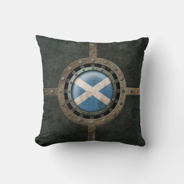 Industrial Steel Scottish Flag Disc Graphic Cushion (Front)