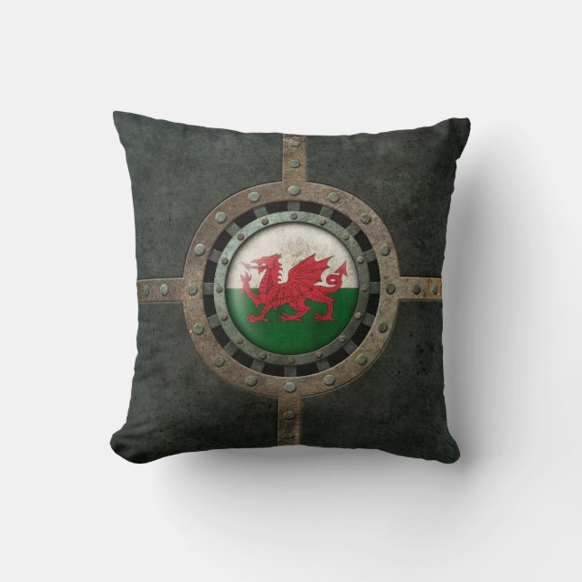 Industrial Steel Welsh Flag Disc Graphic Cushion (Front)