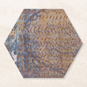 Industrial style brown blue grey and faux copper paper coaster