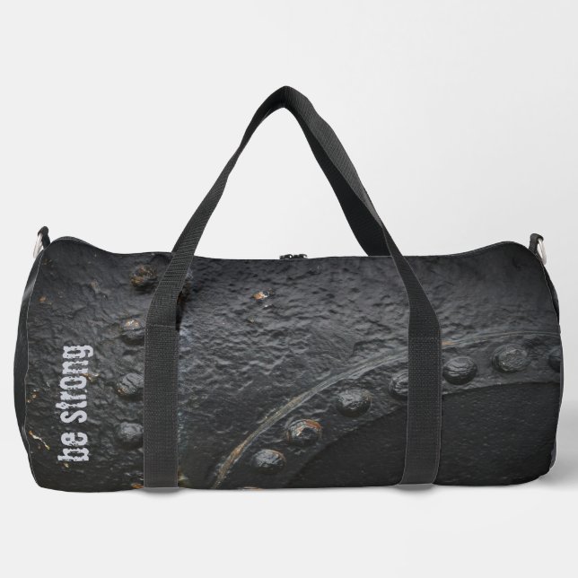 Industrial style minimalist black metal duffle bag (Front)
