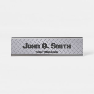 Industrial Style Personalised Grey Diamondplate Desk Name Plate