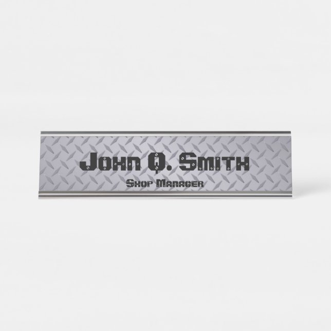 Industrial Style Personalised Grey Diamondplate Desk Name Plate (Front)