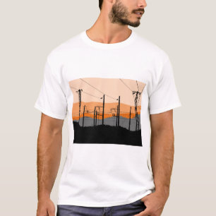 Industrial Sunset Power Lines Urban Aesthetic T-Shirt