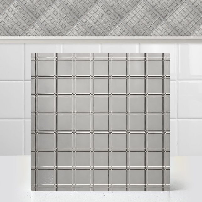 Industrial Titanium Grid Metal Silver Modern Grid Ceramic Tile (Industrial Titanium Grid Metal Silver Modern Grid Ceramic Tile)