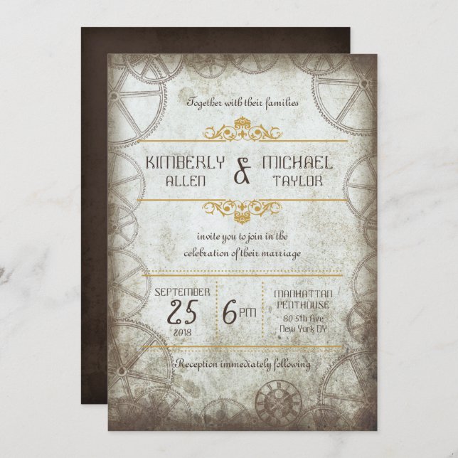 Industrial Vintage Steampunk Wedding Invitation (Front/Back)