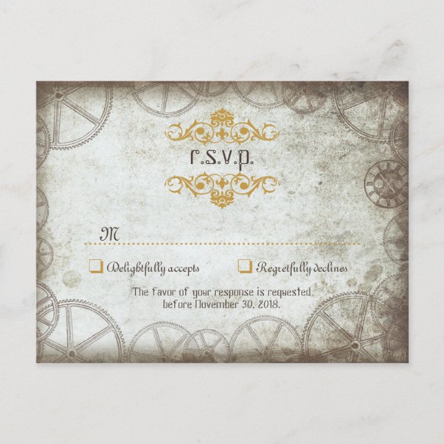Industrial Vintage Steampunk Wedding Invitation Postcard (Front)