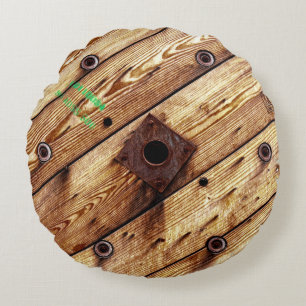Industrial Wood Rustic Wooden Wire Spool Round Cushion