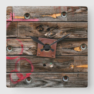 Industrial Wood Rustic Wooden Wire Spool Square Wall Clock