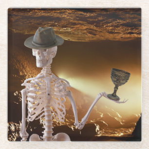"Indy" Bones Halloween Skeleton Glass Coaster