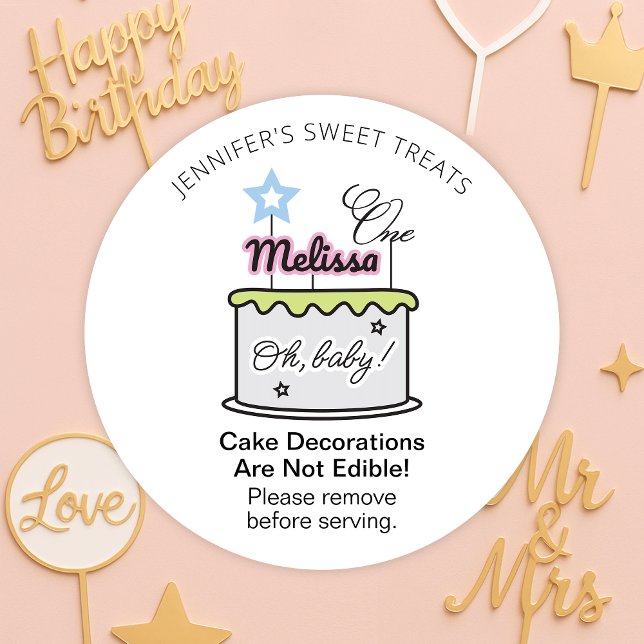 Inedible Cake Decorations Do Not Eat Warning Classic Round Sticker (Inedible acrylic decorations safety stickers with custom text and your business name)