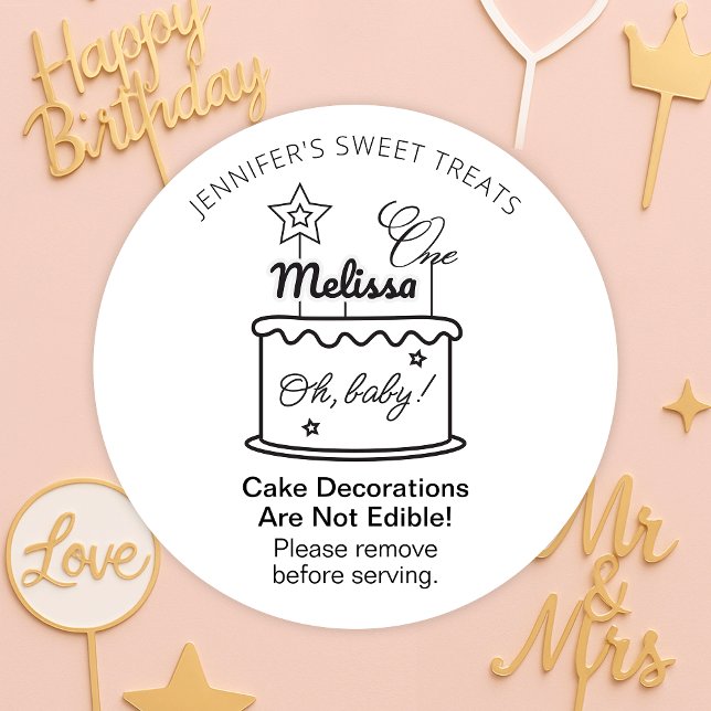 Inedible Cake Decorations Do Not Eat Warning Classic Round Sticker (Inedible acrylic decorations safety stickers with custom text and your business name)