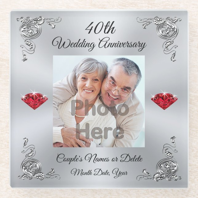 Inexpensive 40th Anniversary Gift Ideas, Custom Glass Coaster (Front)