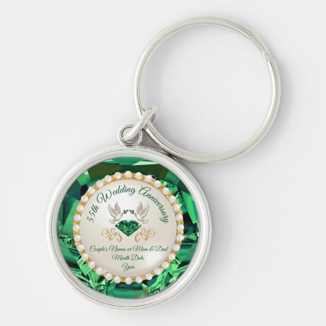 Inexpensive 55th Anniversary Gift for Wife, Mother Key Ring (Front)