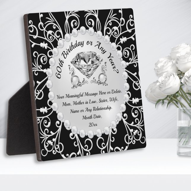 Inexpensive 60th Birthday Gift Ideas, Her Any YEAR Plaque (Gifts for Sister 60th birthday. Cheap 60th birthday gifts for her. Diamond and Pearls birthday gifts)